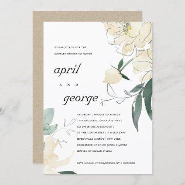 CLEAN IVORY GREEN FLORAL COUPLES SHOWER INVITE