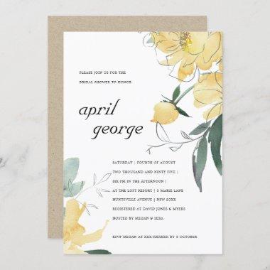 CLEAN YELLOW GREEN FLORAL BRIDAL SHOWER INVITE