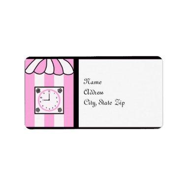 Clock Bridal Shower Pink and White Stripes Label