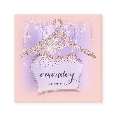 Cloth Hanger Dress Fashion Shop Rose Glitter Drip Square Business Invitations