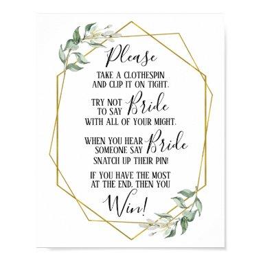 Clothespin  greenery gold game sign