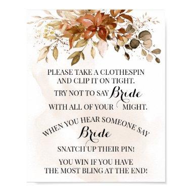 Clothespin Fall Eucalyptus Bridal Shower Game sign