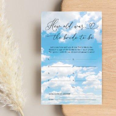 Cloud 9 How Old was the Bride to Be Bridal Game