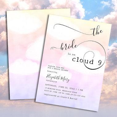 Cloud 9 Pink Sky Calligraphy Swirls Bridal Shower Invitations