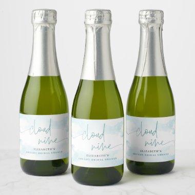 Cloud Nine Blue and White Bridal Shower dream mini Sparkling Wine Label