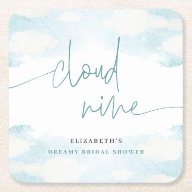 Cloud Nine Blue and White  dreamy Square Paper Coaster