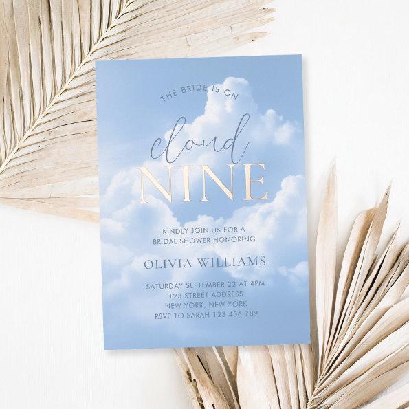 Cloud Nine Blue Sky Clouds Bridal Shower Foil Invitations
