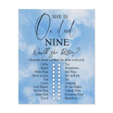 Cloud Nine Watercolor Sky Blue Bridal Shower Game