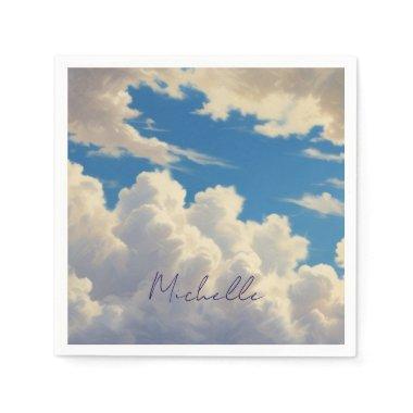 Clouds Blue Sky Plain Modern Own Name Calligraphy Napkins