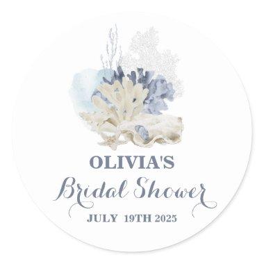 Coastal Beach blue seashell  Classic Round Sticker