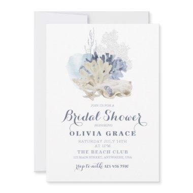 Coastal Beach blue seashell bridal shower Invitations