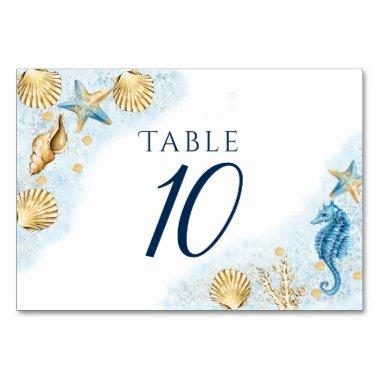 Coastal Chic | Blue and Gold Coral Reef Table Number