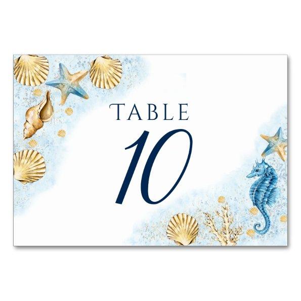Coastal Chic | Blue and Gold Coral Reef Table Number