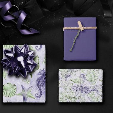Coastal Chic | Fun Purple and Green Under the Sea Wrapping Paper Sheets
