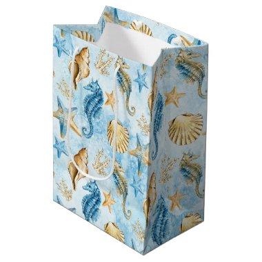 Coastal Chic | Modern Blue and Gold Under the Sea Medium Gift Bag