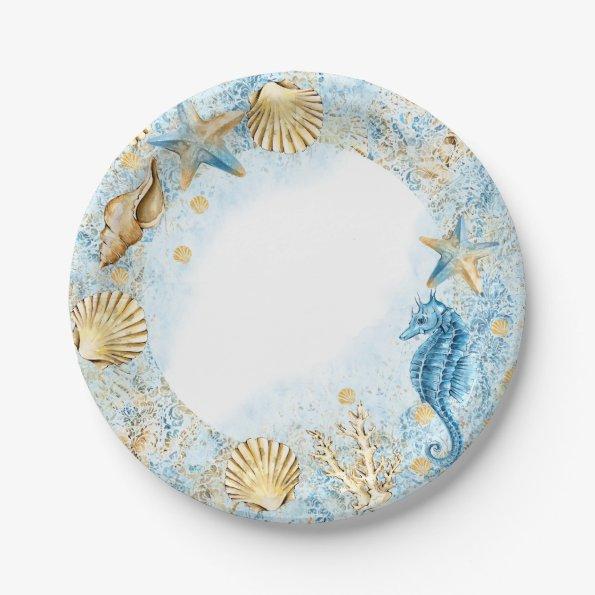Coastal Chic | Modern Blue and Gold Under the Sea Paper Plates