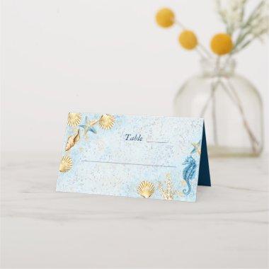 Coastal Chic | Modern Blue and Gold Under the Sea Place Invitations