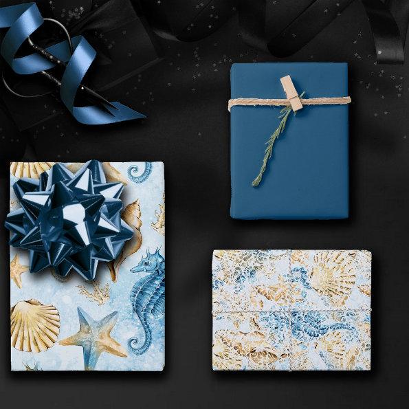 Coastal Chic | Modern Blue and Gold Under the Sea Wrapping Paper Sheets