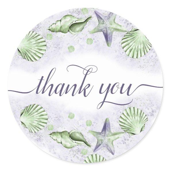 Coastal Chic | Purple and Lime Green Thank You Classic Round Sticker