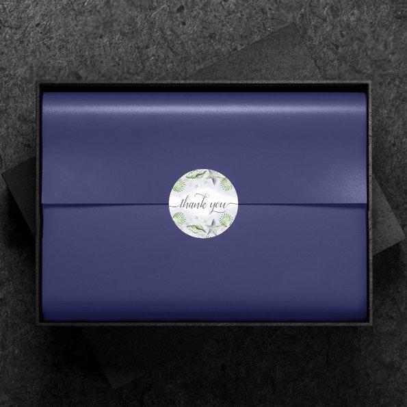 Coastal Chic | Purple and Lime Green Thank You Classic Round Sticker