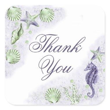 Coastal Chic | Purple and Lime Green Thank You Square Sticker