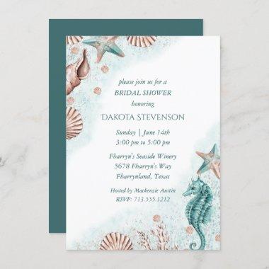 Coastal Chic | Teal and Coral Reef Bridal Shower Invitations
