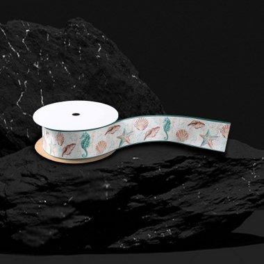 Coastal Chic | Teal and Coral Reef Pastel Pattern Satin Ribbon