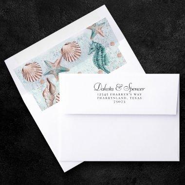 Coastal Chic | Teal Green and Coral Reef Party Envelope Liner