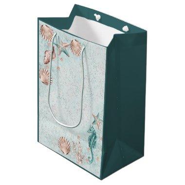 Coastal Chic | Teal Green and Coral Reef Party Medium Gift Bag