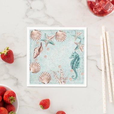 Coastal Chic | Teal Green and Coral Reef Party Napkins