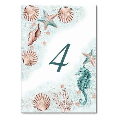 Coastal Chic | Teal Green and Coral Reef Party Table Number
