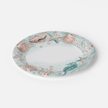 Coastal Chic | Teal Green and Coral Reef Shower Paper Plates