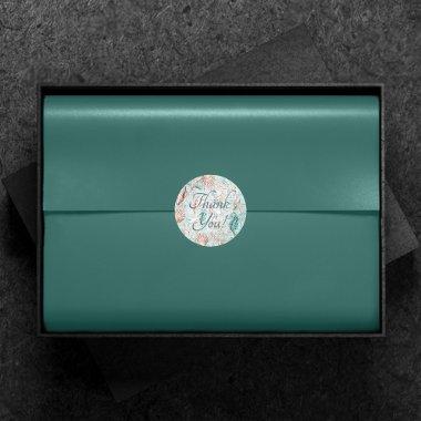 Coastal Chic | Teal Green and Coral Reef Thank You Classic Round Sticker