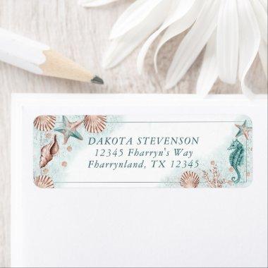 Coastal Chic | Teal Green and Coral Return Address Label