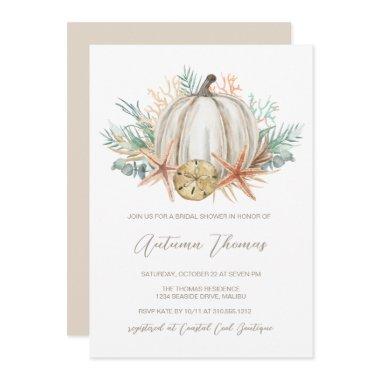 Coastal Fall Pumpkin & Seashells Bridal Shower Invitations