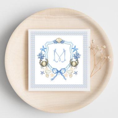 Coastal Grandmillenial Crab Calligraphy Monogram Napkins