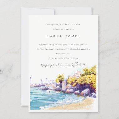 Coastal Sand Beach Rocky Seascape Bridal Shower Invitations