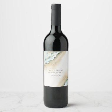 Coastal Sea Wave Sand Beach Nautical Bridal Shower Wine Label