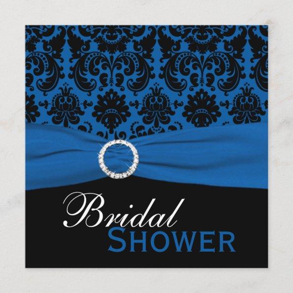 Cobalt Blue and Black Damask Bridal Shower Invite
