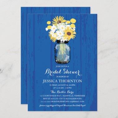 Cobalt Blue Mason Jar Sunflowers | Bridal Shower Invitations