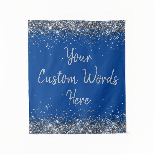 Cobalt Blue Silver Birthday Party Photo Booth Prop Tapestry