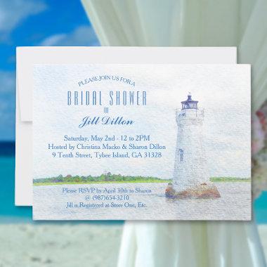 Cockspur Lighthouse Watercolor Bridal Shower Invitations