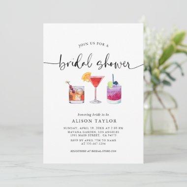Cocktail Party Bridal Shower Calligraphy Invitations