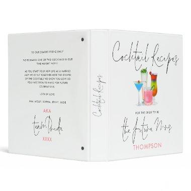 Cocktail Recipes for The Future Mrs Elegant Script 3 Ring Binder