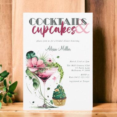 Cocktails & Cupcakes Modern Bridal Shower Invitations
