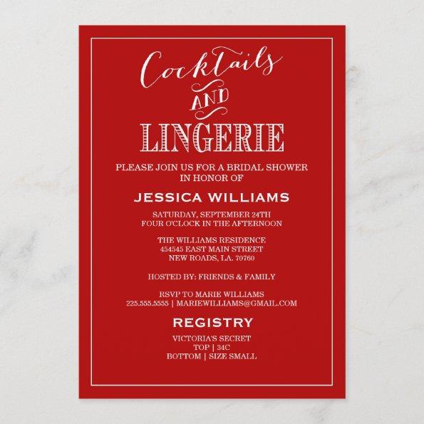Cocktails & Lingerie Shower Invitations | Red