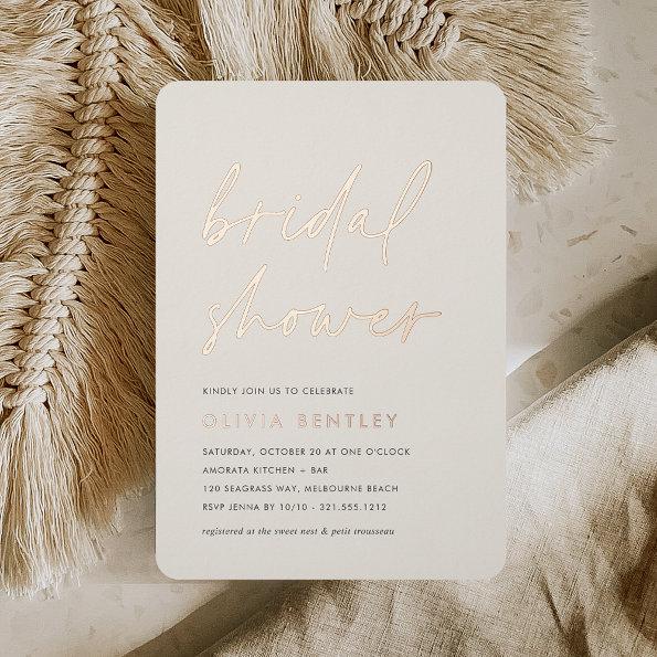 Coconut + Rose | Minimalist Script Bridal Shower Foil Invitations