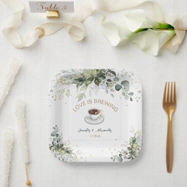 Coffee and Greenery Themed Wedding Shower Paper Plates