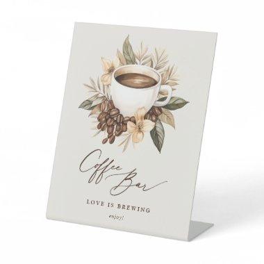 Coffee Bar Floral Love is Brewing  Pedestal Sign