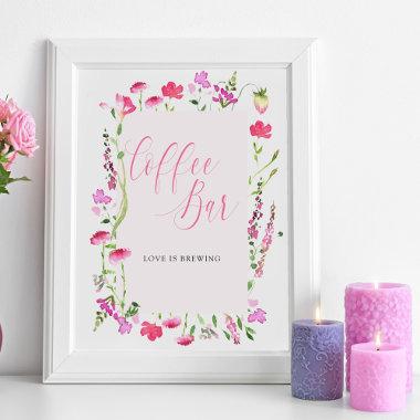 Coffee Bar Pink Wildflower Bridal Shower Sign